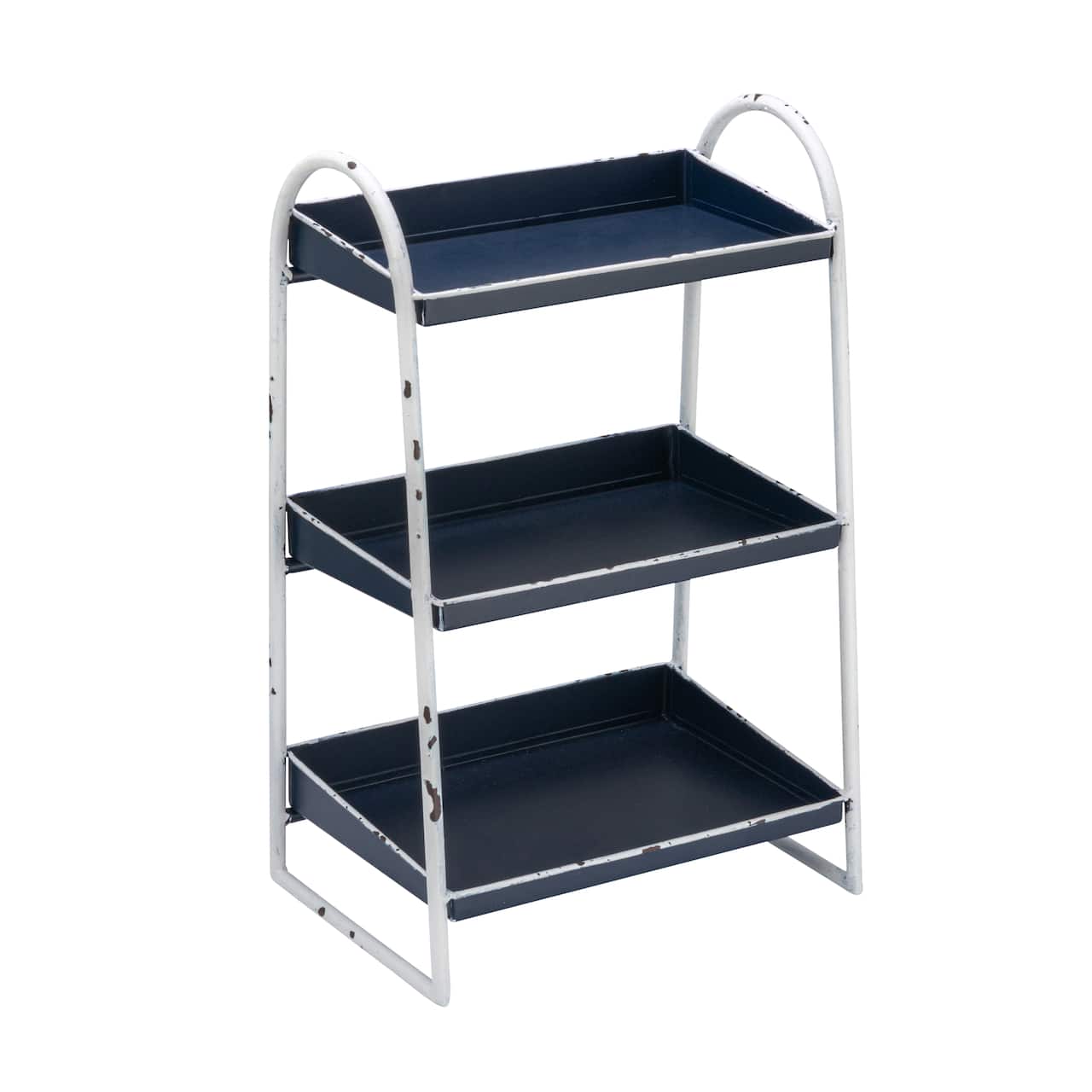 Hello Honey® 15.5" Heavily Distressed 3-Tier Metal Tray with White Frame & Rim